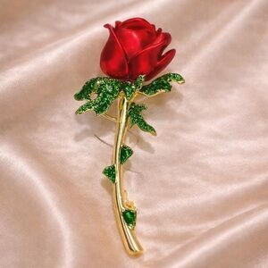 Red Rose Gold Crystal Brooch